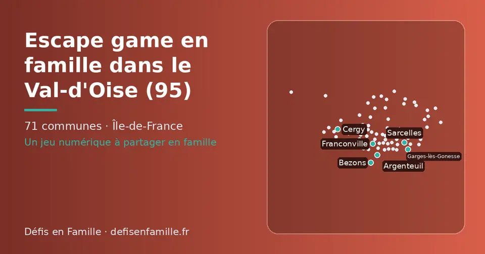 Carte schématique des 71 communes du Val-d'Oise présentées sur ce site
