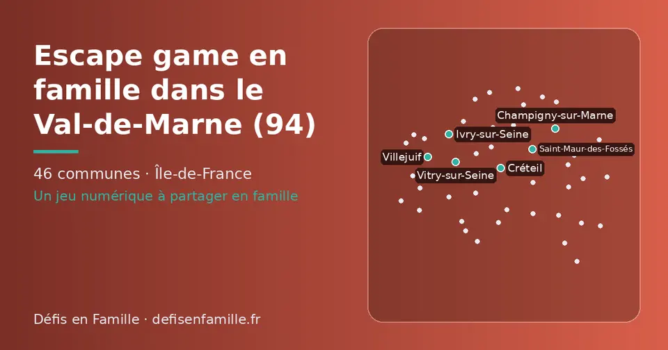 Carte schématique des 46 communes du Val-de-Marne présentées sur ce site