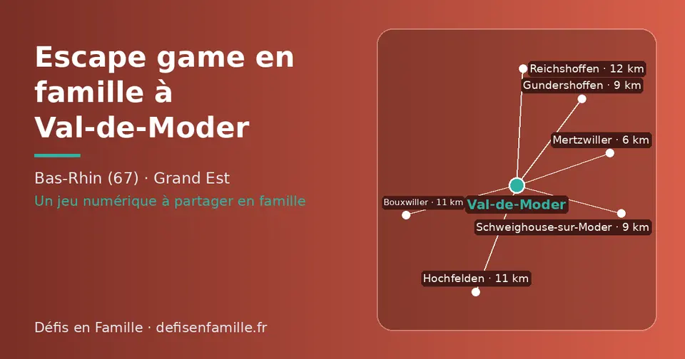 Carte schématique : Val-de-Moder et les communes voisines présentées sur ce site (Mertzwiller, Gundershoffen, Schweighouse-sur-Moder, Hochfelden, Bouxwiller, Reichshoffen)