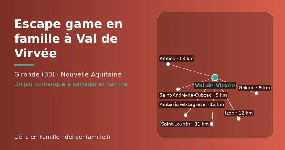 Carte schématique : Val de Virvée et les communes voisines présentées sur ce site (Saint-André-de-Cubzac, Galgon, Saint-Loubès, Izon, Ambarès-et-Lagrave, Ambès)