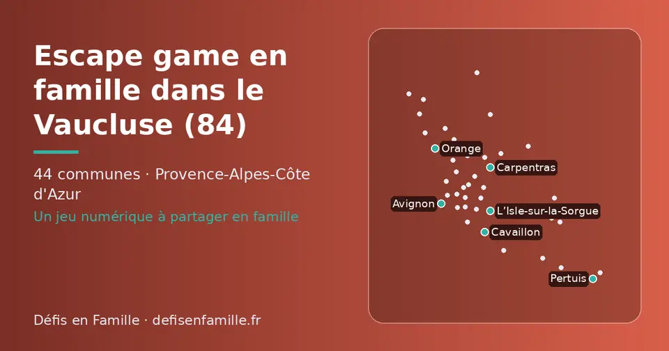 Carte schématique des 44 communes du Vaucluse présentées sur ce site