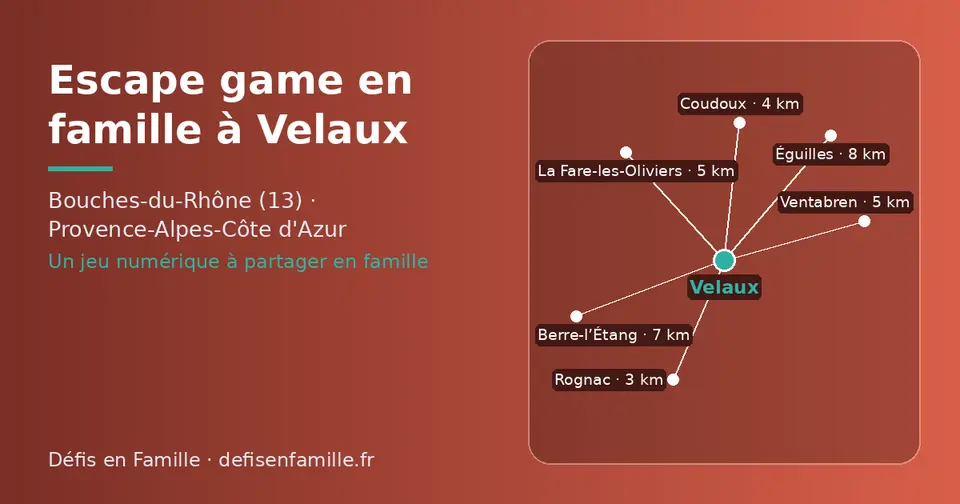 Carte schématique : Velaux et les communes voisines présentées sur ce site (Rognac, Coudoux, La Fare-les-Oliviers, Ventabren, Berre-l’Étang, Éguilles)