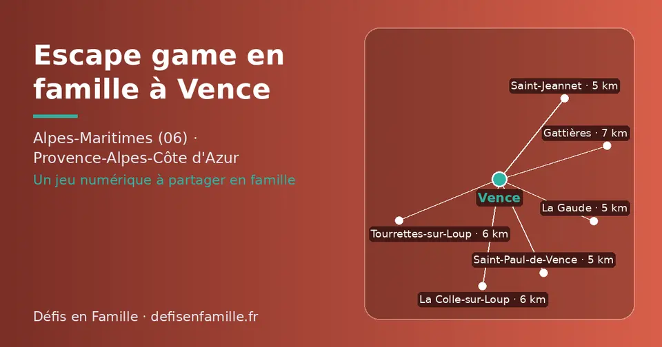 Carte schématique : Vence et les communes voisines présentées sur ce site (Saint-Jeannet, Saint-Paul-de-Vence, La Gaude, Tourrettes-sur-Loup, La Colle-sur-Loup, Gattières)