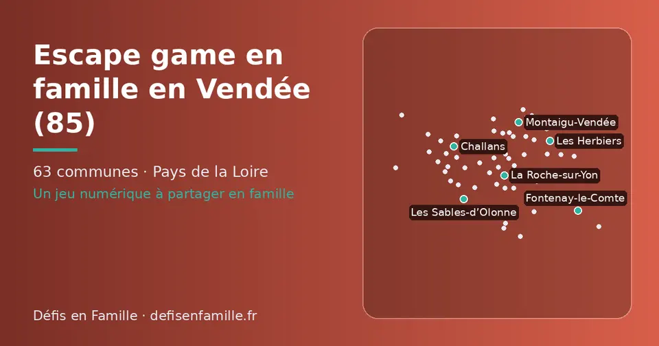 Carte schématique des 63 communes de la Vendée présentées sur ce site