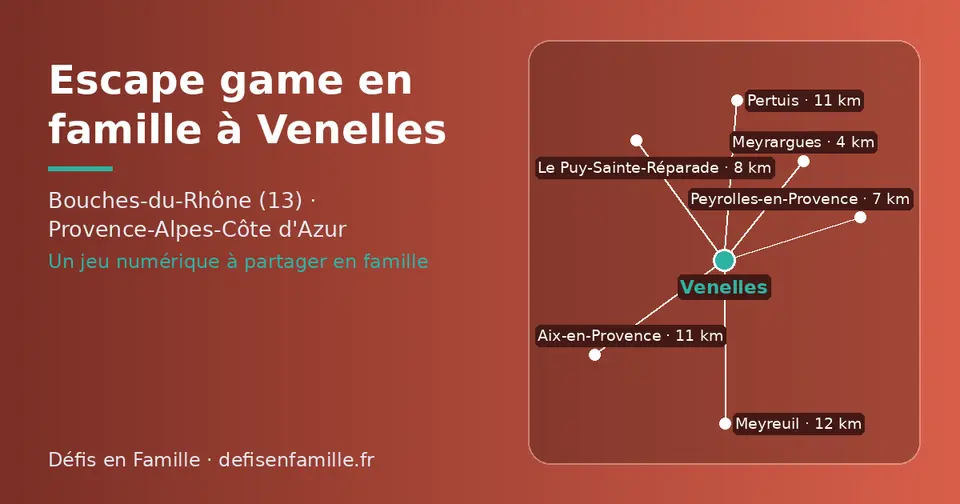 Carte schématique : Venelles et les communes voisines présentées sur ce site (Meyrargues, Peyrolles-en-Provence, Le Puy-Sainte-Réparade, Aix-en-Provence, Pertuis, Meyreuil)