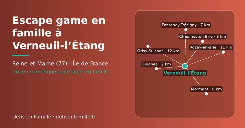 Carte schématique : Verneuil-l’Étang et les communes voisines présentées sur ce site (Guignes, Chaumes-en-Brie, Mormant, Fontenay-Trésigny, Rozay-en-Brie, Grisy-Suisnes)