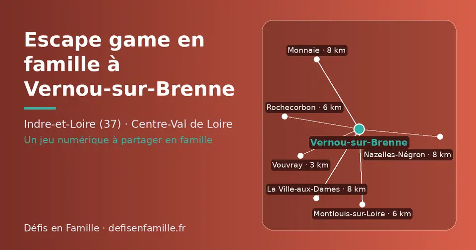 Carte schématique : Vernou-sur-Brenne et les communes voisines présentées sur ce site (Vouvray, Rochecorbon, Montlouis-sur-Loire, La Ville-aux-Dames, Nazelles-Négron, Monnaie)