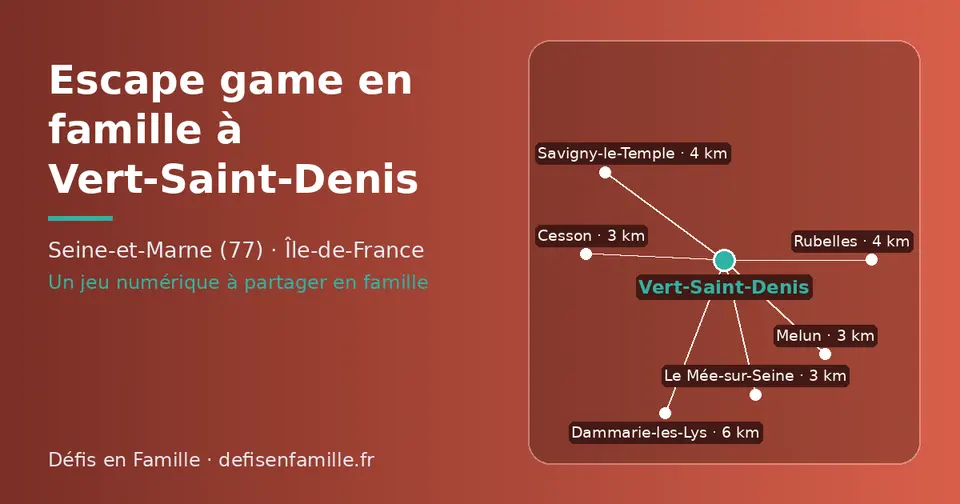 Carte schématique : Vert-Saint-Denis et les communes voisines présentées sur ce site (Cesson, Le Mée-sur-Seine, Melun, Rubelles, Savigny-le-Temple, Dammarie-les-Lys)