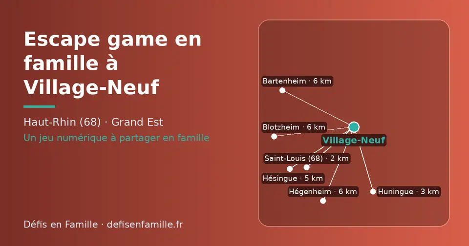 Carte schématique : Village-Neuf et les communes voisines présentées sur ce site (Saint-Louis (68), Huningue, Hésingue, Blotzheim, Bartenheim, Hégenheim)