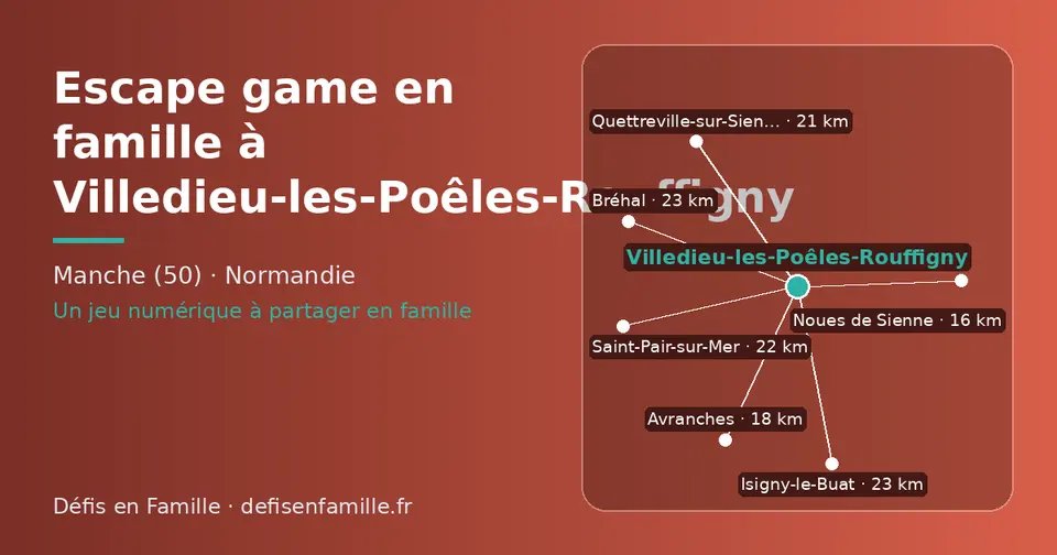 Carte schématique : Villedieu-les-Poêles-Rouffigny et les communes voisines présentées sur ce site (Noues de Sienne, Avranches, Quettreville-sur-Sienne, Saint-Pair-sur-Mer, Bréhal, Isigny-le-Buat)