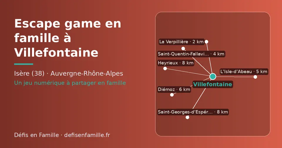 Carte schématique : Villefontaine et les communes voisines présentées sur ce site (La Verpillière, Saint-Quentin-Fallavier, L’Isle-d’Abeau, Diémoz, Heyrieux, Saint-Georges-d’Espéranche)