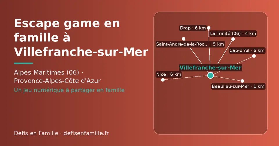 Carte schématique : Villefranche-sur-Mer et les communes voisines présentées sur ce site (Beaulieu-sur-Mer, La Trinité (06), Saint-André-de-la-Roche, Drap, Nice, Cap-d’Ail)