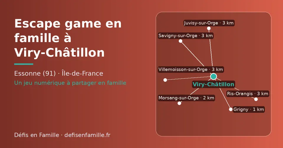Carte schématique : Viry-Châtillon et les communes voisines présentées sur ce site (Grigny, Morsang-sur-Orge, Juvisy-sur-Orge, Savigny-sur-Orge, Ris-Orangis, Villemoisson-sur-Orge)