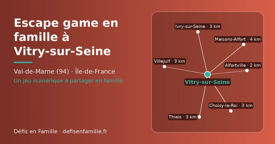 Carte schématique : Vitry-sur-Seine et les communes voisines présentées sur ce site (Alfortville, Villejuif, Ivry-sur-Seine, Thiais, Choisy-le-Roi, Maisons-Alfort)