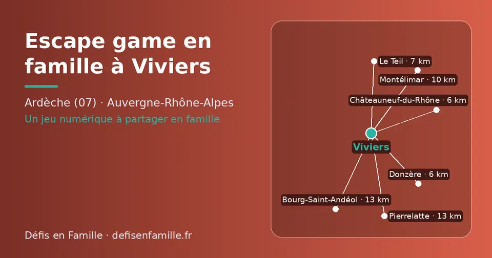 Carte schématique : Viviers et les communes voisines présentées sur ce site (Châteauneuf-du-Rhône, Donzère, Le Teil, Montélimar, Bourg-Saint-Andéol, Pierrelatte)