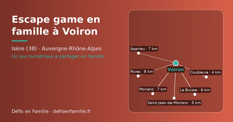 Carte schématique : Voiron et les communes voisines présentées sur ce site (Coublevie, Saint-Jean-de-Moirans, La Buisse, Moirans, Apprieu, Rives)