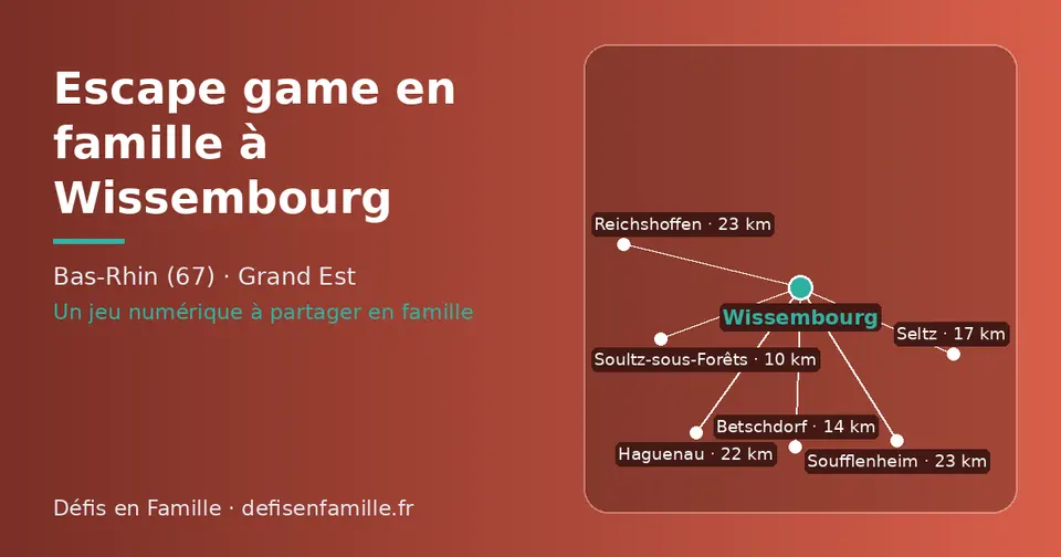 Carte schématique : Wissembourg et les communes voisines présentées sur ce site (Soultz-sous-Forêts, Betschdorf, Seltz, Haguenau, Reichshoffen, Soufflenheim)