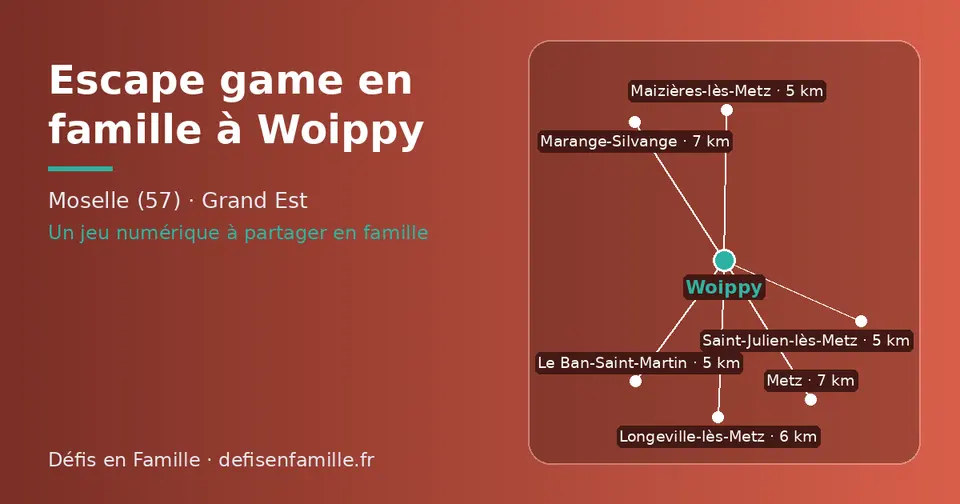 Carte schématique : Woippy et les communes voisines présentées sur ce site (Le Ban-Saint-Martin, Maizières-lès-Metz, Saint-Julien-lès-Metz, Longeville-lès-Metz, Marange-Silvange, Metz)