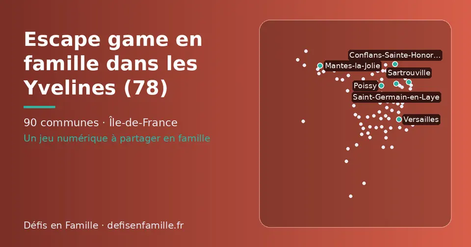 Carte schématique des 90 communes des Yvelines présentées sur ce site